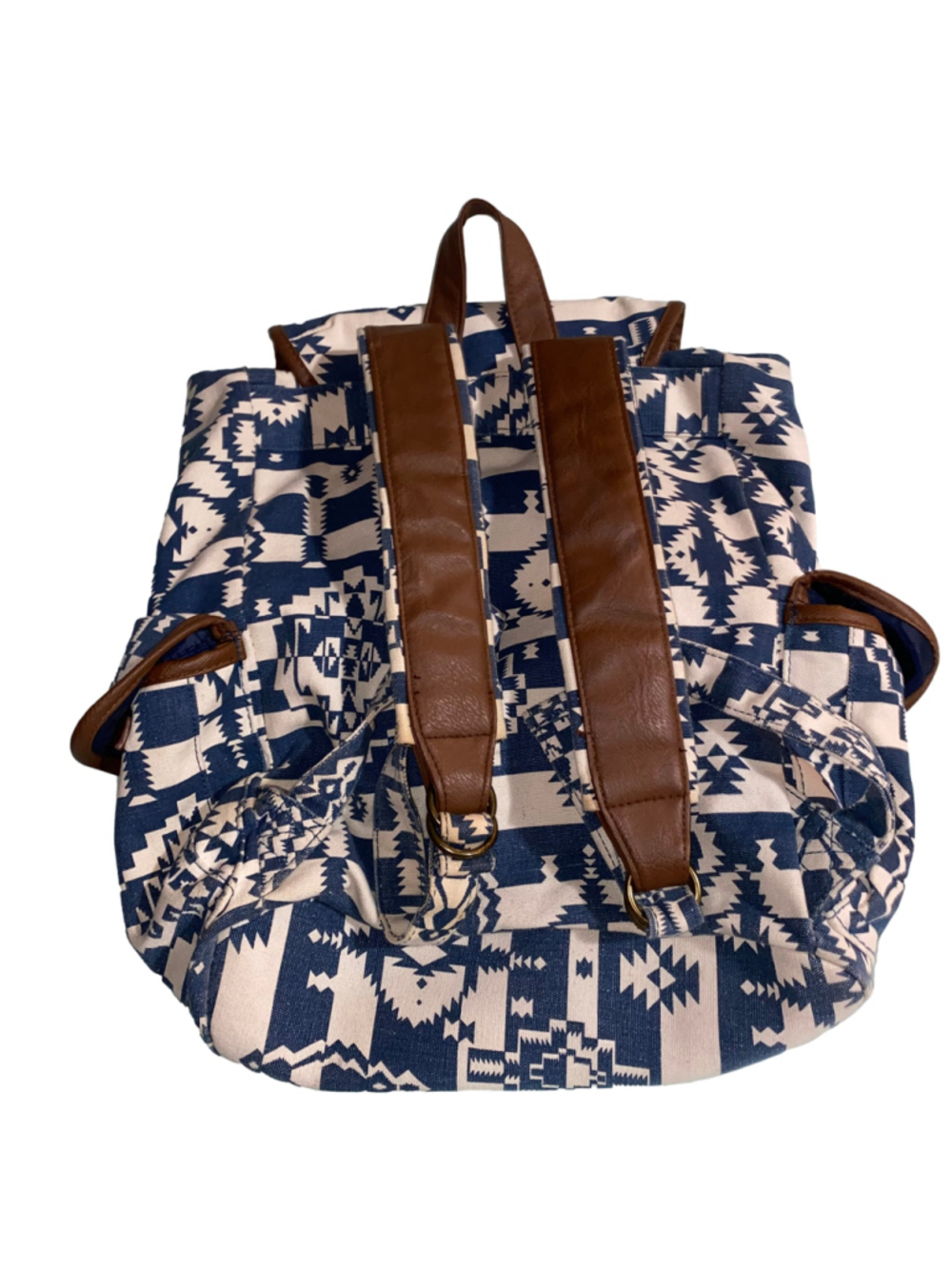 Vintage Y2K Mudd Backpack Blue White Southwestern Geometric Pattern Canvas - Picture 2 of 5